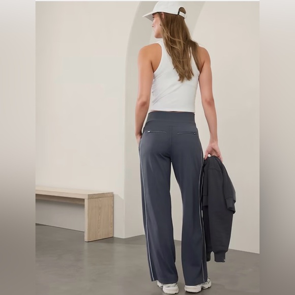 Athleta Venice Stripe Wide Leg Track Pant Granite Blue Sz XS Petite - Picture 5 of 9